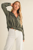 Vertical Stripe Twist Front Shirt