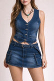 Denim Vest And Mini Skirt Set
