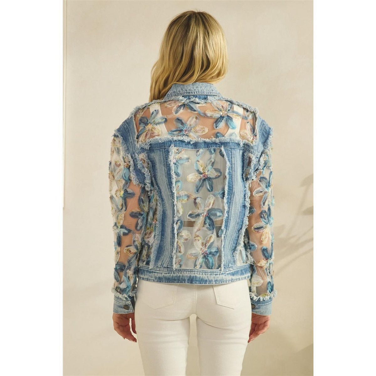 Denim Jacket with Floral Organza Inset