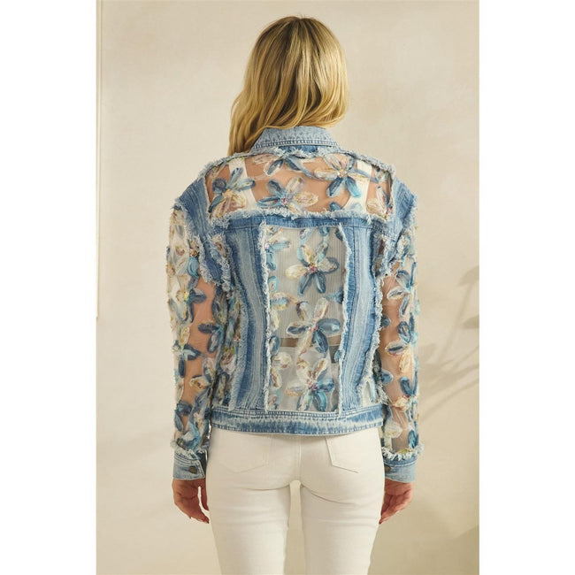 Denim Jacket with Floral Organza Inset