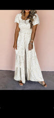 BEIGE BOW KNOT FLORAL PRINT JUMPSUIT