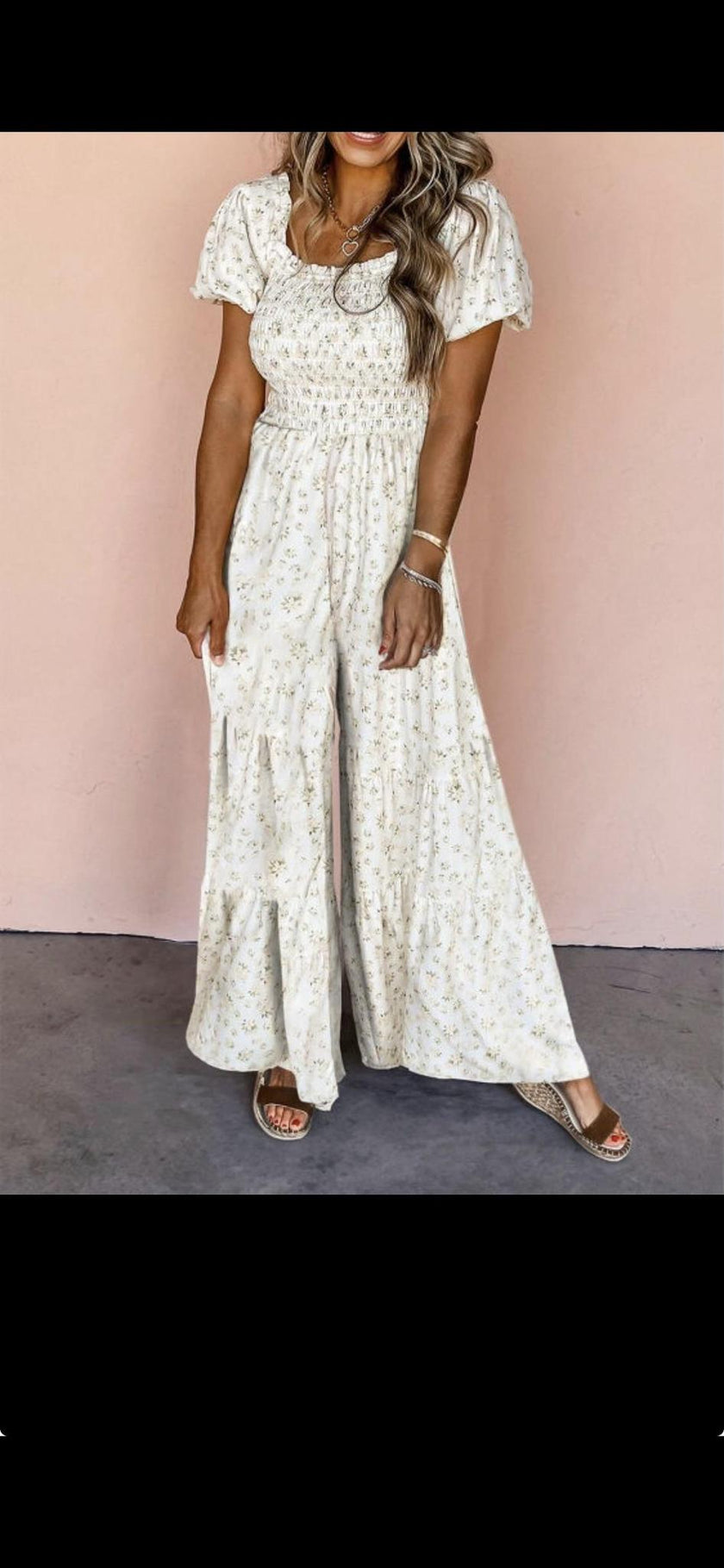 BEIGE BOW KNOT FLORAL PRINT JUMPSUIT