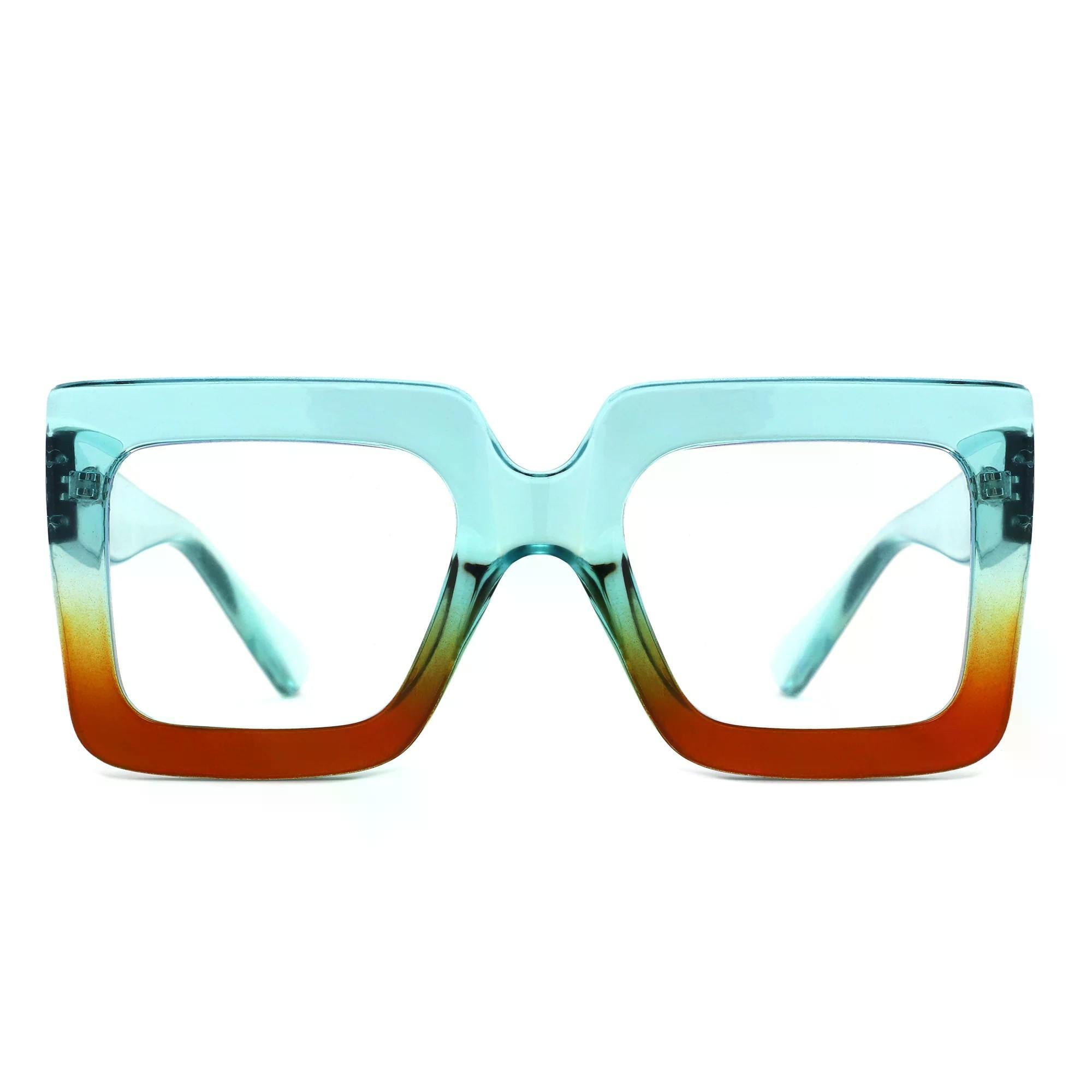 Oversized Square Bluelight Blocking Sunglasses- BLU/ORG