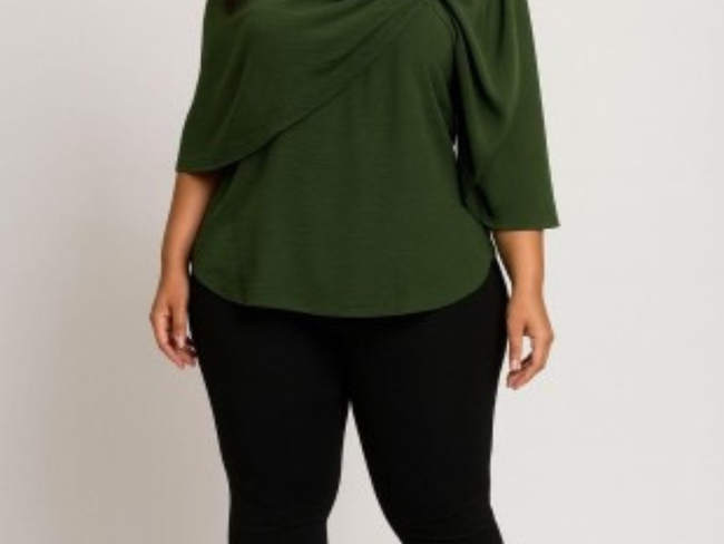 Plus Size One Shoulder Draped Top - Green