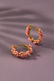 Premium Brass Hoop With Seed Beads-Pink