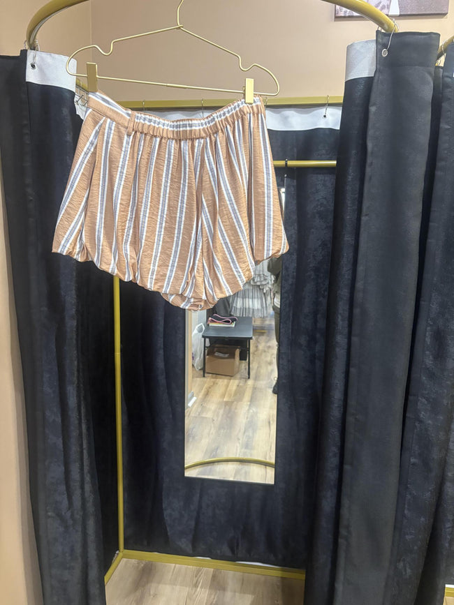 TAN BLUE STRIPE SHORTS