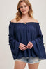 Bell Sleeved Off The Shoulder Ruffle Trim Top
