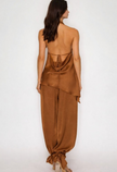 Chain Strap Halter Top And Jogger Pants Set - Caramel