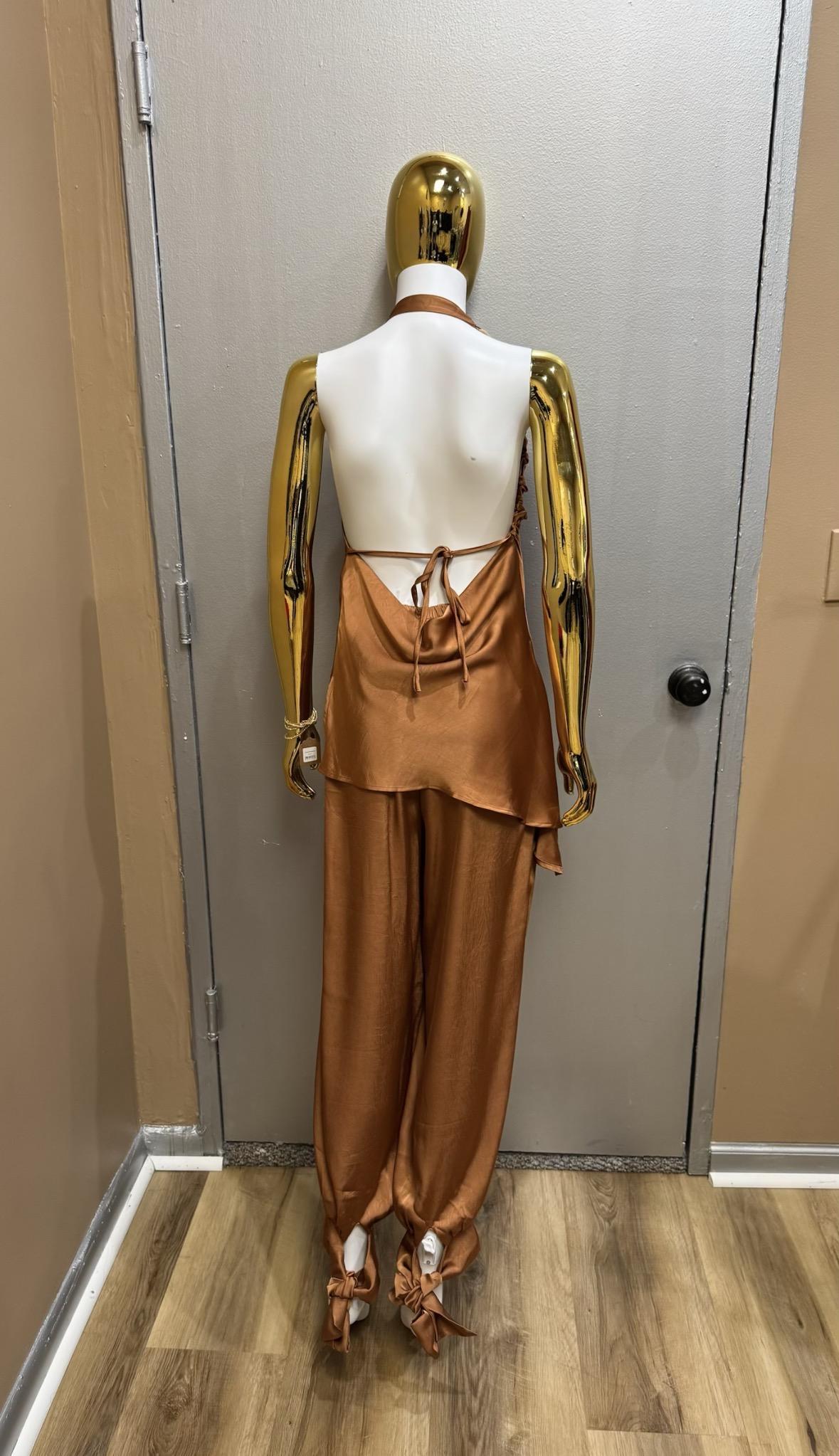 Chain Strap Halter Top And Jogger Pants Set - Caramel