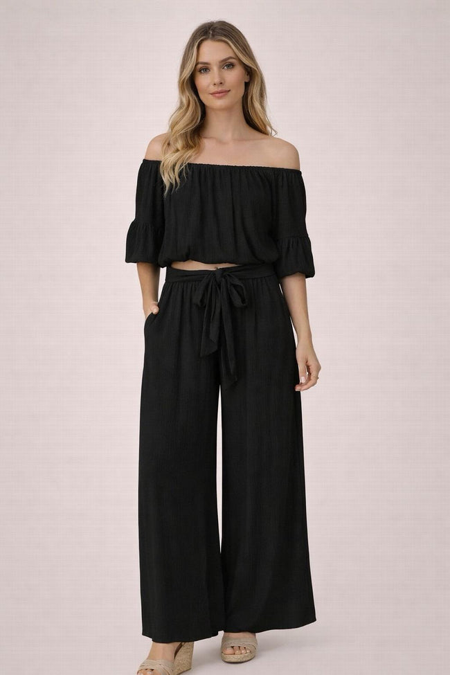 TRACIES OFF THE SHOULDER 2 PIECE SET - Black