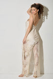 Satin Lace Trim Cami And Pants Set - Cream