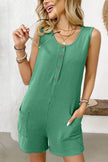 Summer Ribbed Button-Up Sleeveless Casual Romper