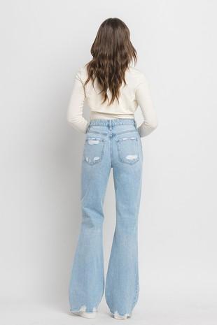 90'S VINTAGE SUPER HIGH RISE DISTRESSED FLARE JEAN