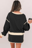 Contrast Loose Pullover Lace-up Waist Skort Set