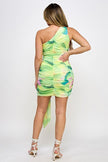 ONE SHOULDER DRESS - LIME