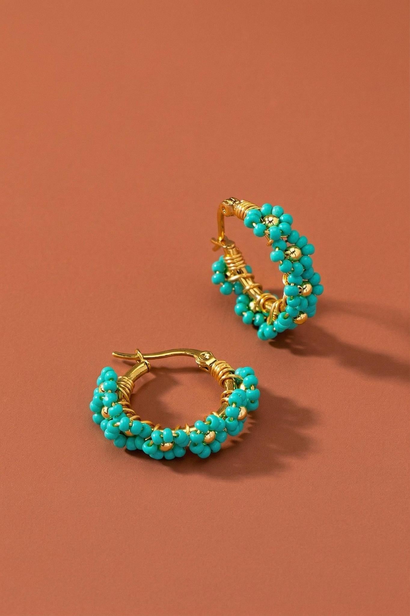 Premium Brass Hoop Seed Bead-Turq