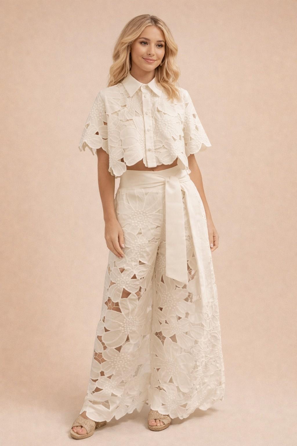 Crochet Pant Set Ivory
