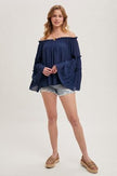 Bell Sleeved Off The Shoulder Ruffle Trim Top