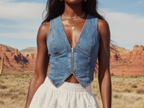 Western Denim V-neck Cropped Vest