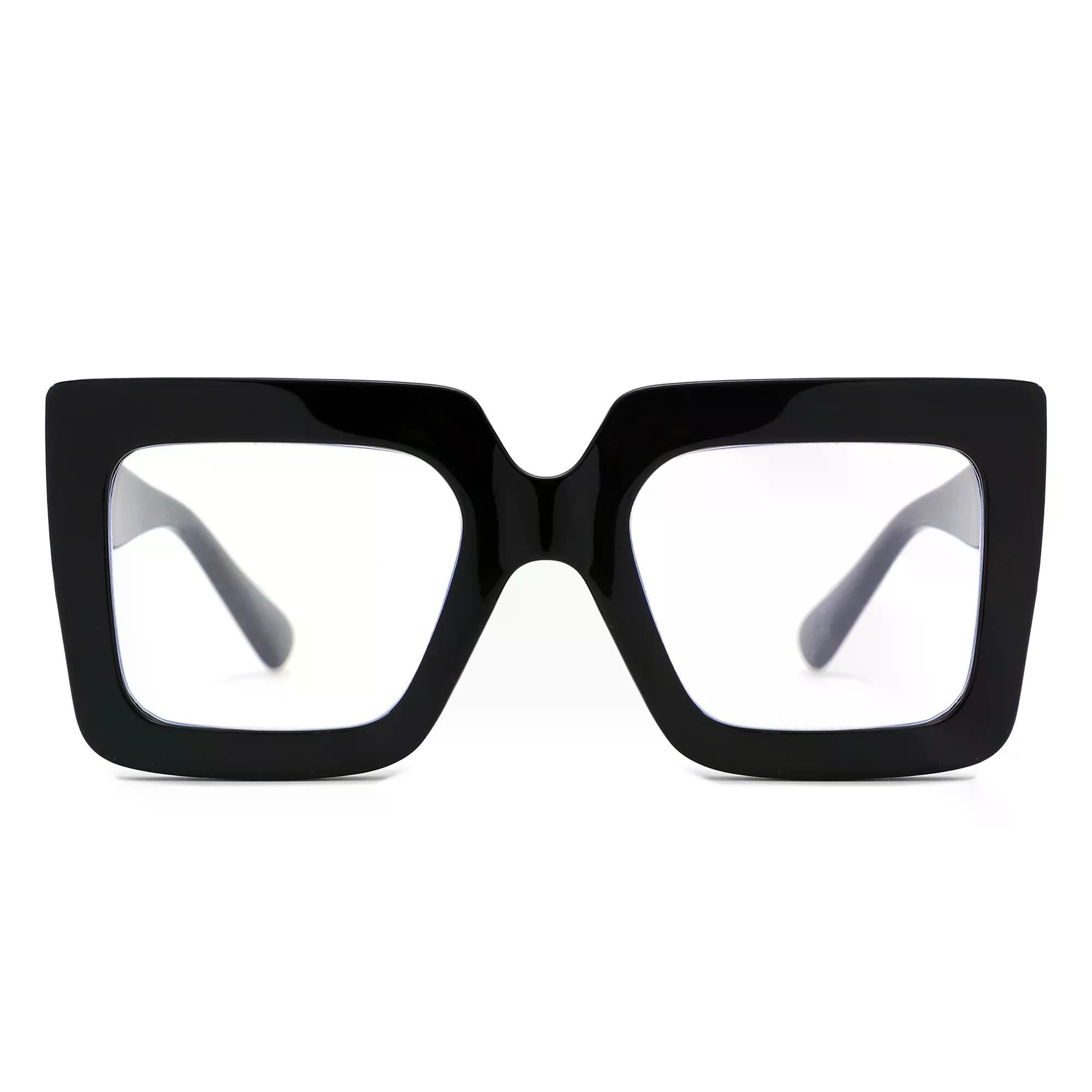 Oversized Square Blue Light Blocking Sunglasses-BLACK
