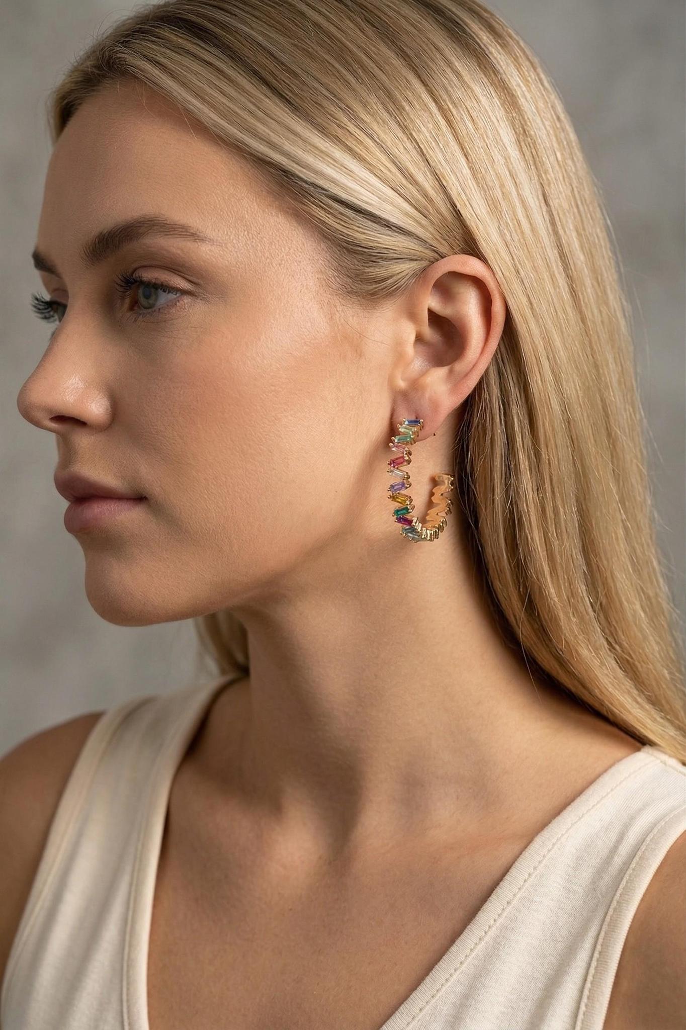 Multi Color Gem Stone Hoops