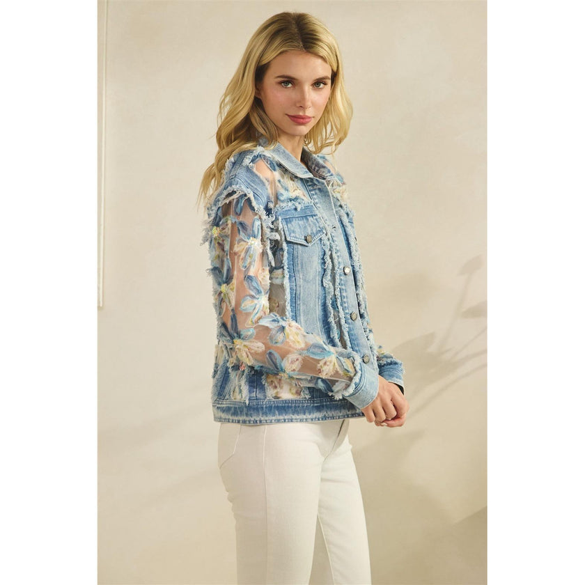 Denim Jacket with Floral Organza Inset
