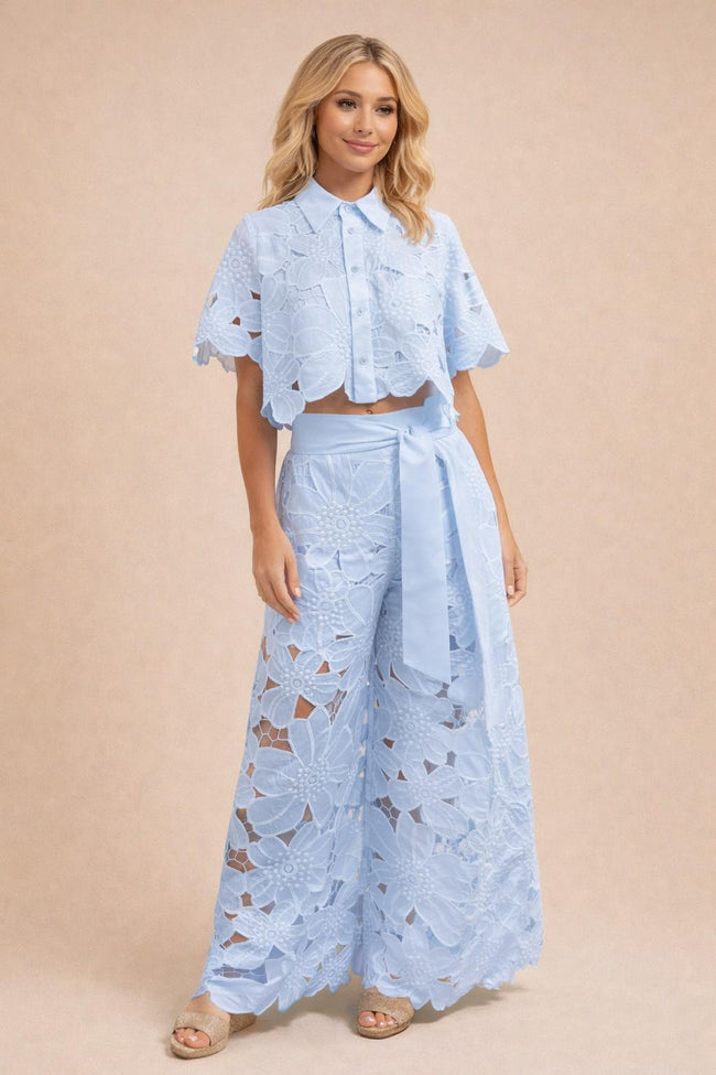 Crochet Pant Set Blue