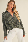 Vertical Stripe Twist Front Shirt