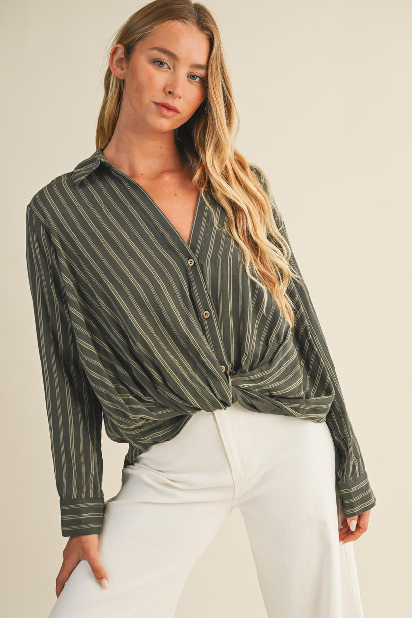 Vertical Stripe Twist Front Shirt
