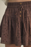 Embroidered Eyelet Smocked Waist Skirt - Iced Mocha