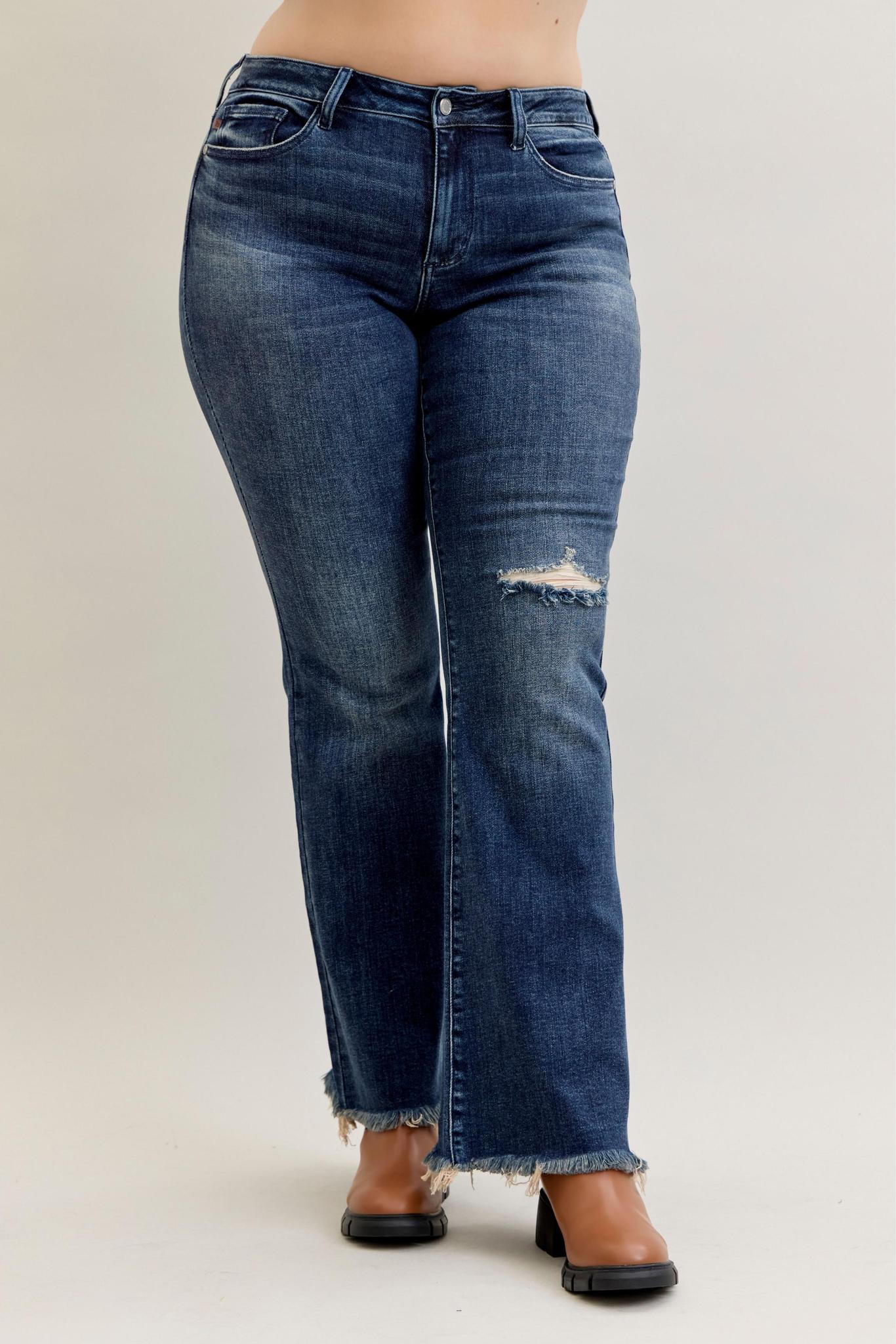 Flare Destroy Fray Hem Jeans