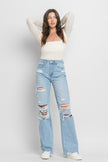 90'S VINTAGE SUPER HIGH RISE DISTRESSED FLARE JEAN