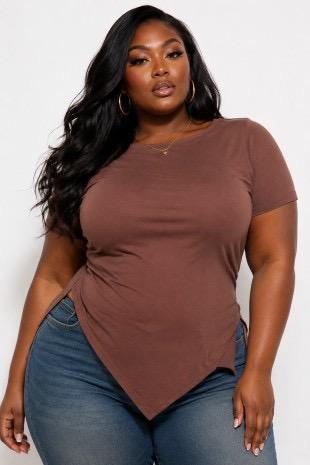 Plus Size Asymmetrical Hem Top with Necklace Detail