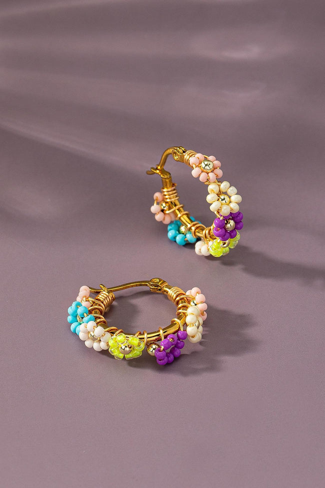 Premium Brass Hoop With Seed Bead-Multi Color