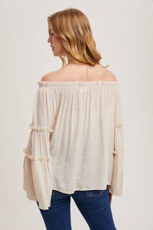 Bell Sleeved Off The Shoulder Ruffle Trim Top
