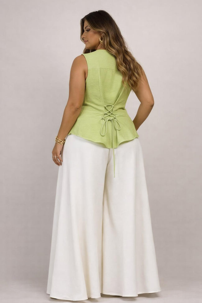 Plus Size Sleeveless Button Front/Corset Back - Sage