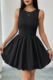 Solid Sleeveless Fitted Bubble Hem Dress