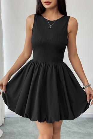 Solid Sleeveless Fitted Bubble Hem Dress