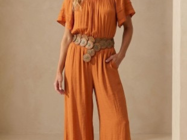 Off The Shoulder Satin Jumpsuit - CARROT