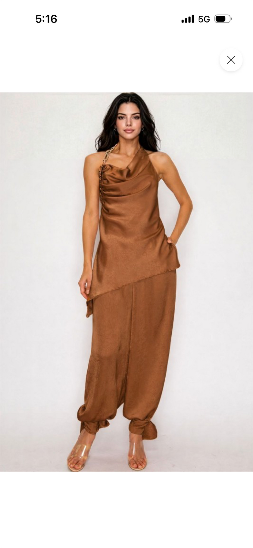 Chain Strap Halter Top And Jogger Pants Set - Caramel