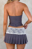 POLKA DOT LACE-TRIM TOP PLEATED SKIRT SET