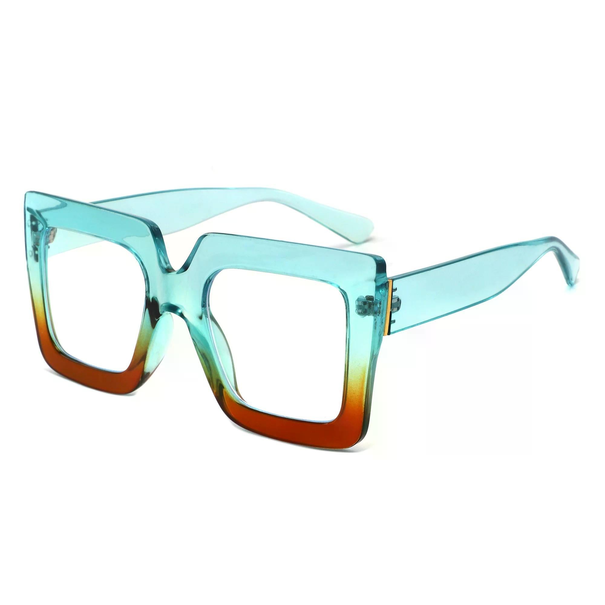 Oversized Square Bluelight Blocking Sunglasses- BLU/ORG