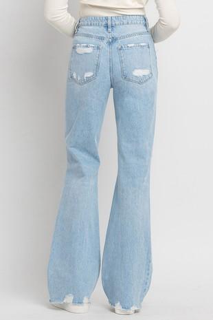 90'S VINTAGE SUPER HIGH RISE DISTRESSED FLARE JEAN