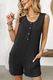 Summer Ribbed Button-Up Sleeveless Casual Romper