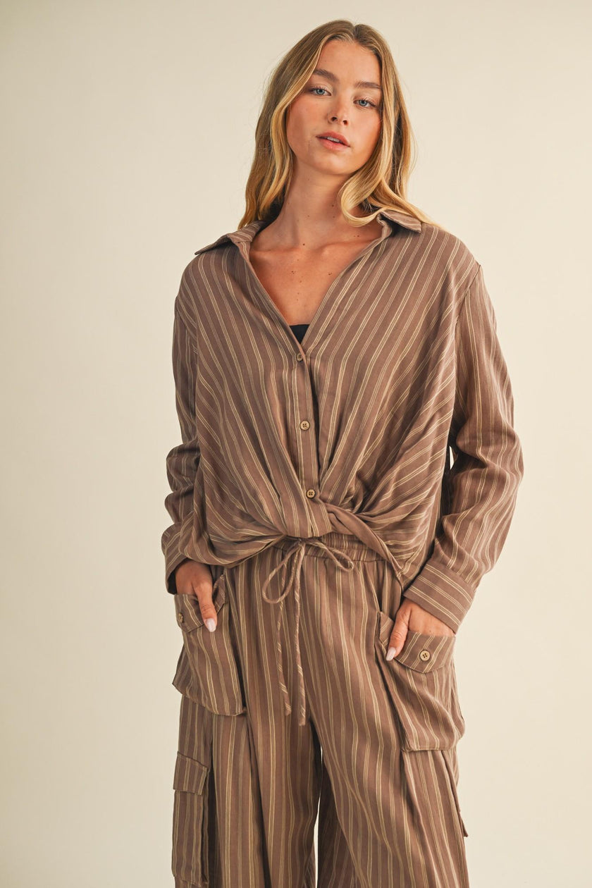 Vertical Stripe Twist Front Shirt