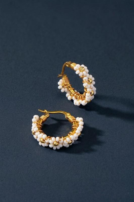 Premium Brass Hoop With Seed Beads-White