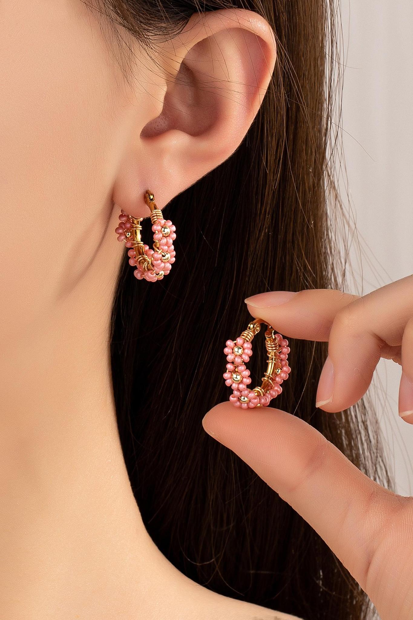 Premium Brass Hoop With Seed Beads-Pink