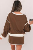 Contrast Loose Pullover Lace-up Waist Skort Set