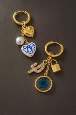 Charm Earrings With Ceramic Heart Dried Flowers