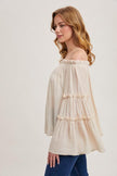Bell Sleeved Off The Shoulder Ruffle Trim Top